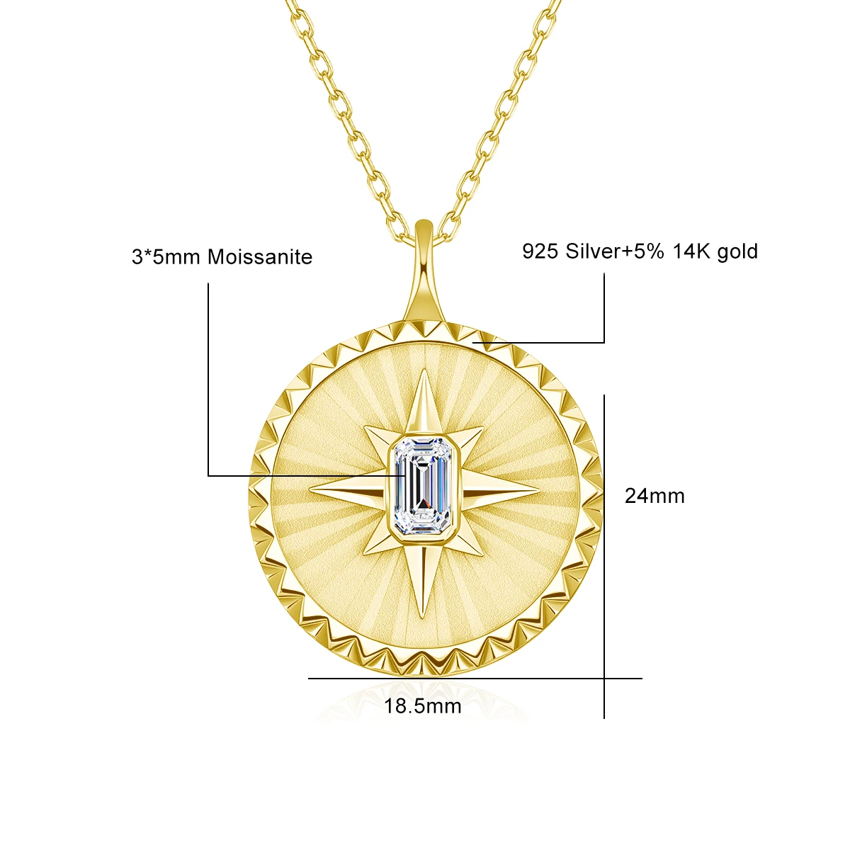 Natuurlijke Amethist Sunburst Disc Ketting 14K Goud Gevulde Emerald Cut Moissanite Hanger Verbleekbestendig Vintage Sieraden voor Vrouwen