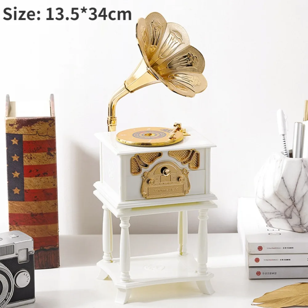 European-style Gramophone Model Music Box Phonograph Shape Gramophone Model Classical Phonograph Drawer Music Box Hand Crank