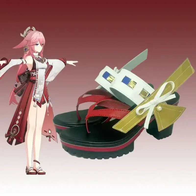 

2025 иiyi В НАЛИЧИИ РАЗМЕР 33–43 Genshin Impact Обувь Деревянные сабо Аксессуар Yae Косплей Опора