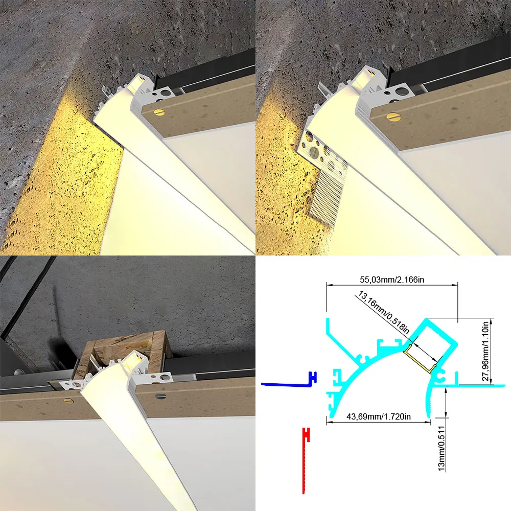 0.5M 1szt Profil do taśmy aluminiowej LED Kanał świetlny do gipsu w profilu LED Sufitowe oświetlenie ścienne