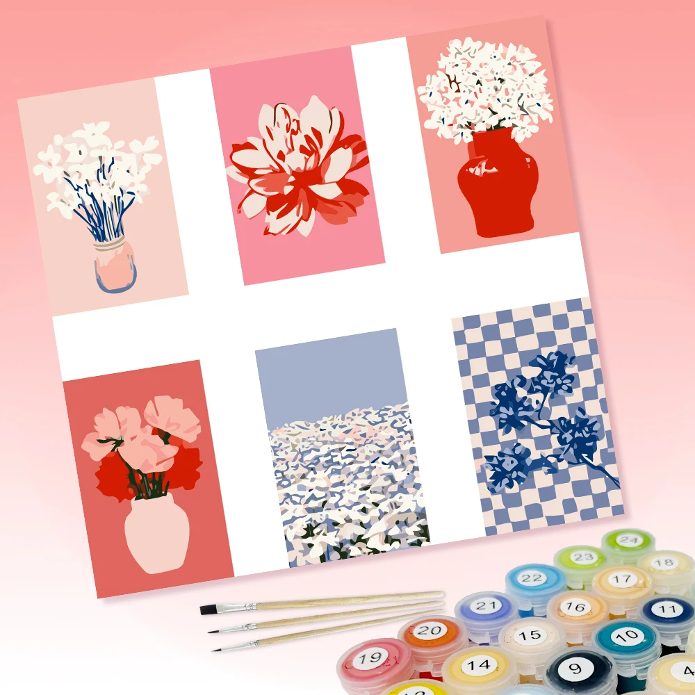 6 Stücke von DIY-Malbildern mit Blumenmotiven und blühenden Blumen für einen eleganten Geschmack, geeignet zur Wanddekoration im Haus. – Detail 1