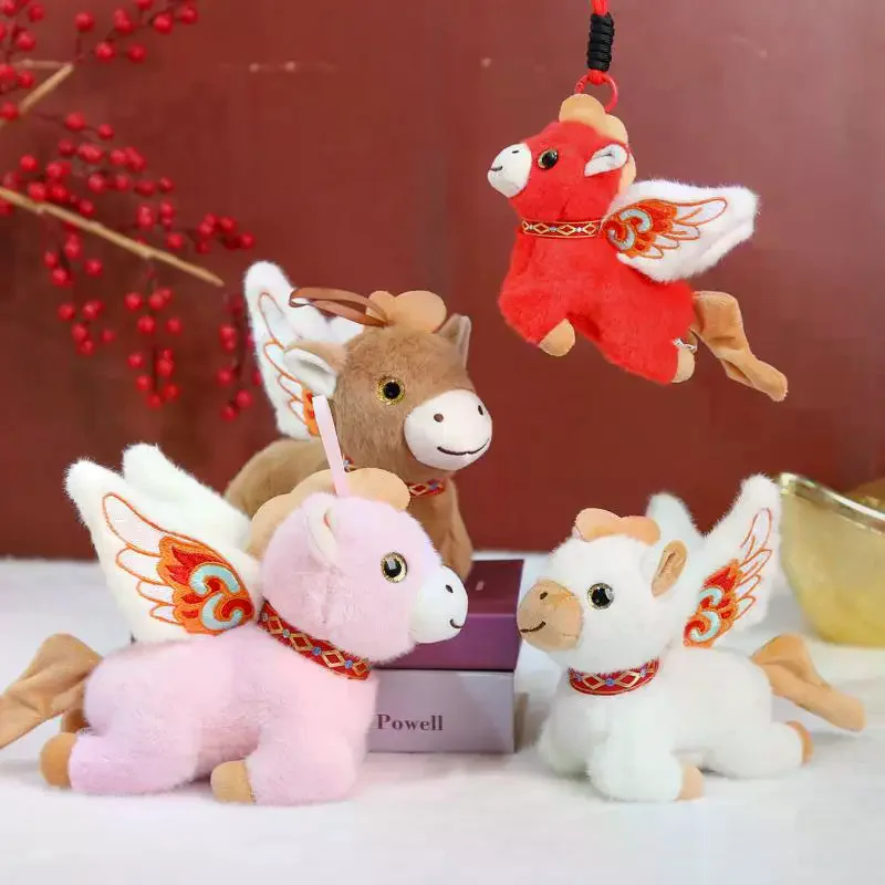 

1Pcs Xmas Gift Soft Flying Horse Ornament Cute Mini Horse Pendant Keychain New Year Mascot Red Pony Plush Toy Car Home Decor