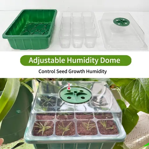 Seed Starter Tray with Plant Light, Elevated Seedling Starter Trays Kits with Adjustable Humidity Domes and Clear Cell Tray