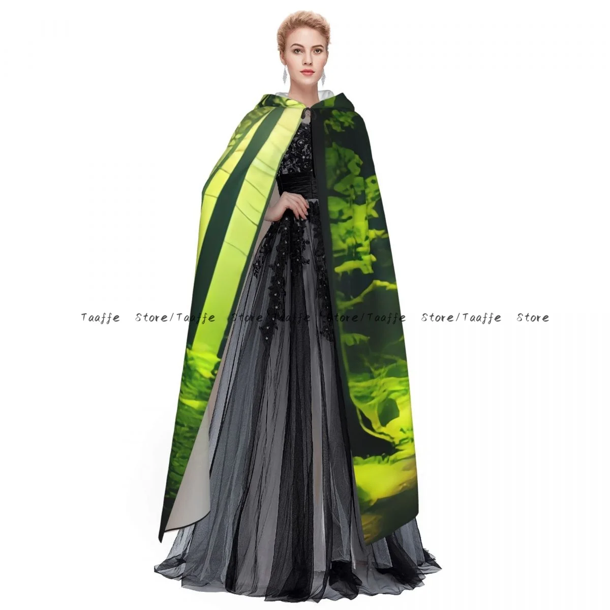الكبار الغابات الخضراء الطبيعية الطحلب والأشجار عباءة كيب مقنعين القرون الوسطى زي الساحرة ويكا مصاص دماء هالوين فستان مُصمم حسب الطلب معطف