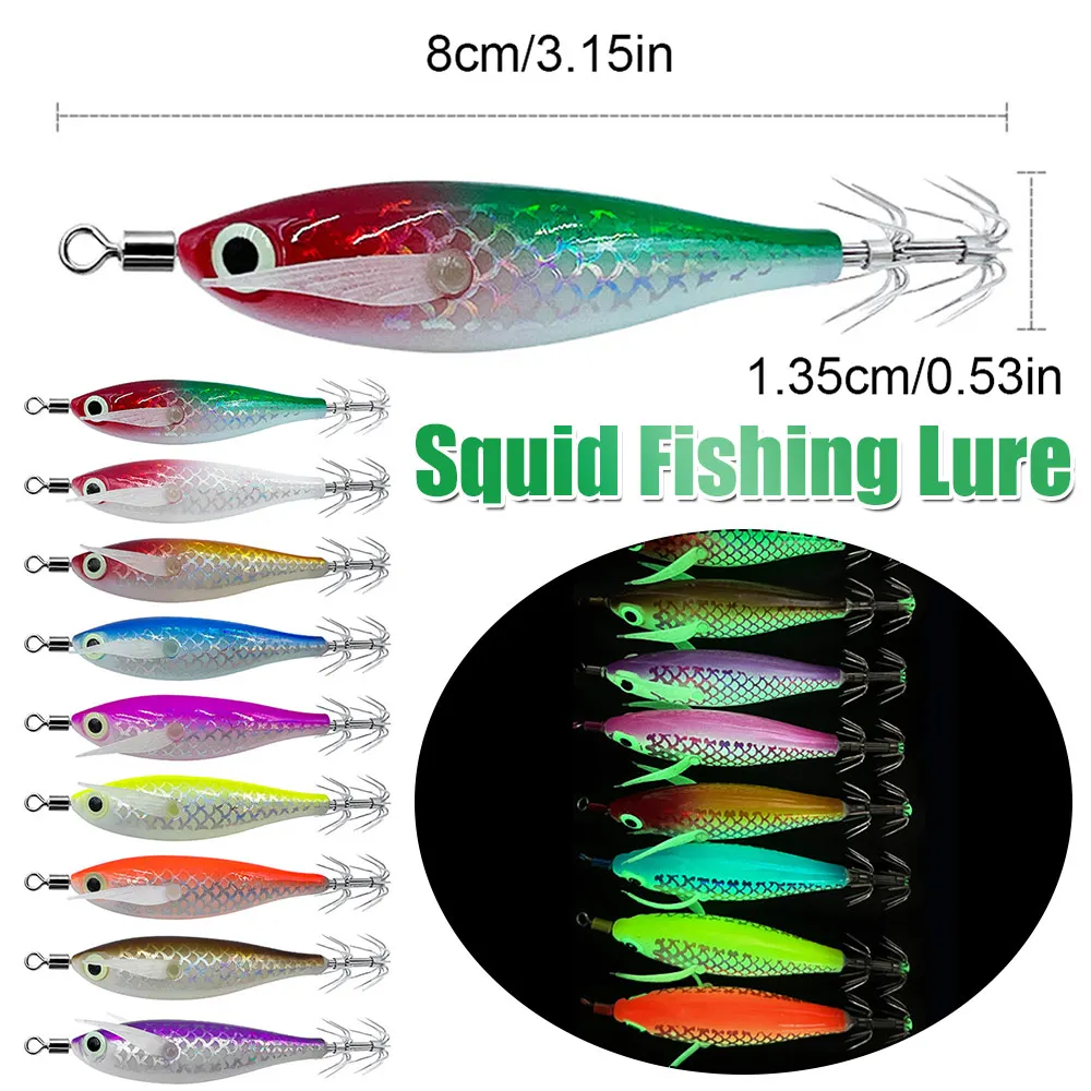 Leuchtender Tintenfisch-Haken, Tintenfisch-Angelköder mit 3D-Augen, leuchtet im Dunkeln, Tintenfisch-Köder, künstlicher Oktopus-Köder für Salzwasser und Süßwasser