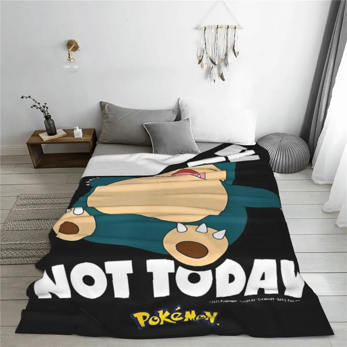 Pokemon Nope Not Today Snorlax Flannel Blanket Game Vintage Throw Blankets for Bed Sofa Couch 150*125cm Bedspreads Lightweight