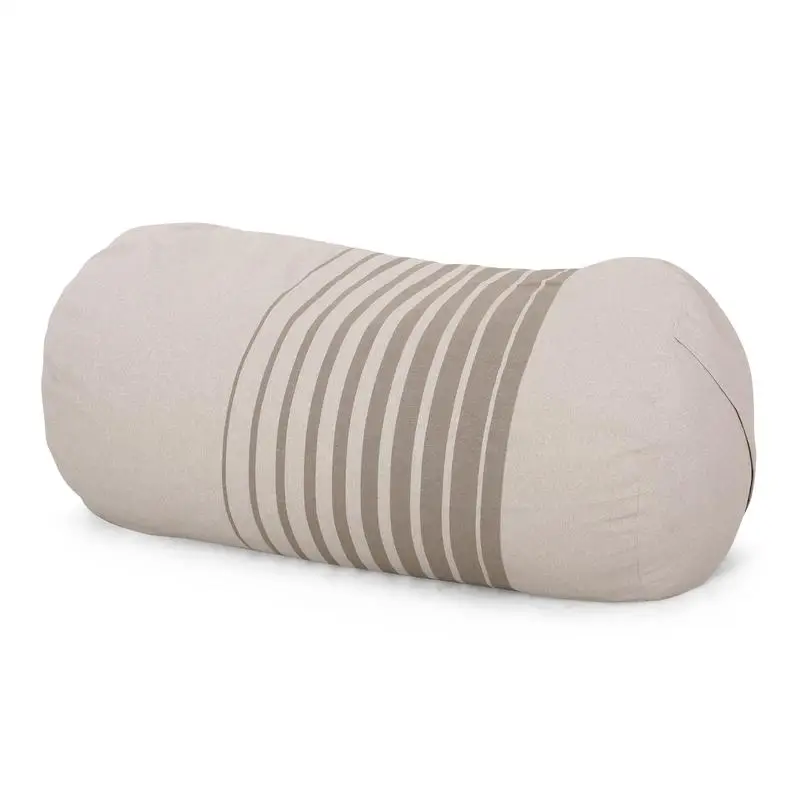 6.5ft Striped Cylindrical Bean Bag, Natural Color with Light Brown Stripes for Relaxation and Comfort