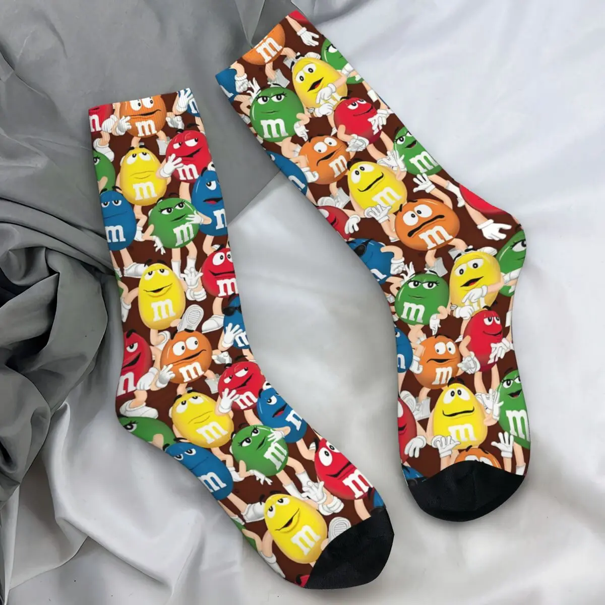 M Chocolate Cartoon Colorful Hip Hop Stockings Adults Men Socks Soft Modern Socks Winter Running Sports Anti Skid Graphic Socks