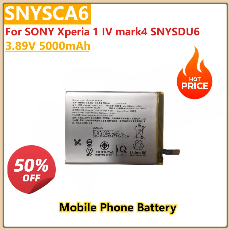 

100% New High Quality 3.89V 5000mAh SNYSCA6 SNYSDU6 Mobile Phone Battery for SONY Xperia 1 IV mark4