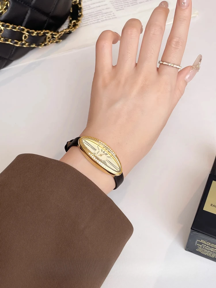Gold Oval Ladies Quartz Watch Fashion Leather Women's Business Dress Clock  Simple Luxury Gift Item - AliExpress 1511