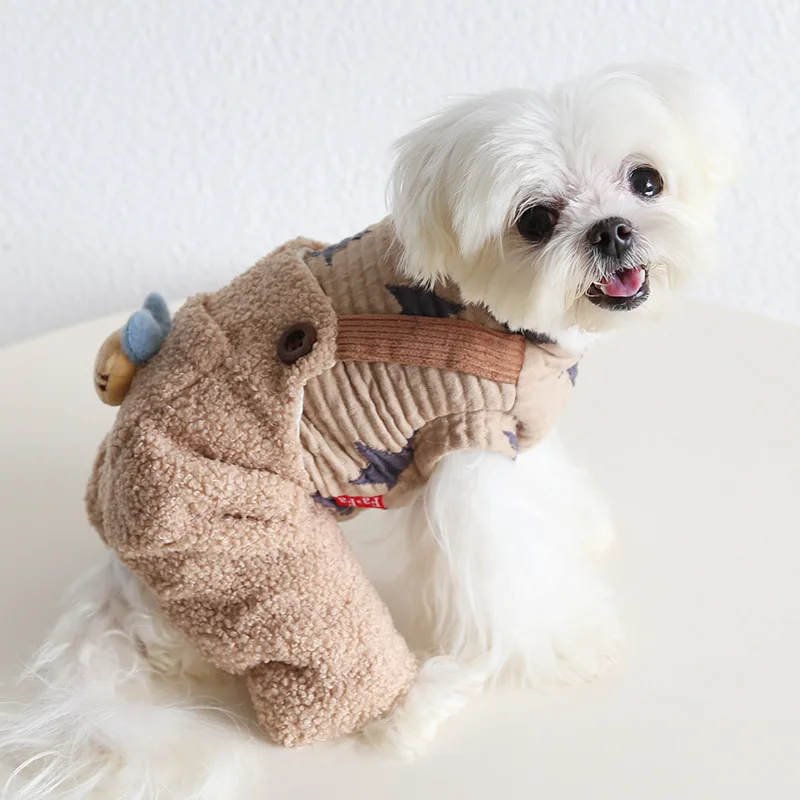 

Mutihome Warm Teddy Velvet Four Legged Clothes Bodysuit Autumn And Winter Bear Yorkshire Dog Cat Clothing Pet Dog Clothes