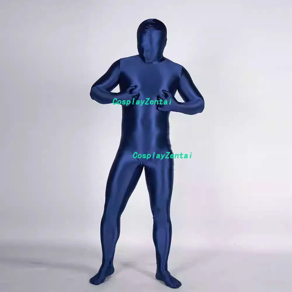 Marineblauwe Hoge Kwaliteit Spandex Glanzende Heldere Gladde Zentai Bodysuits Halloween Kostuums Vrouw/Mannen Zentai Pak