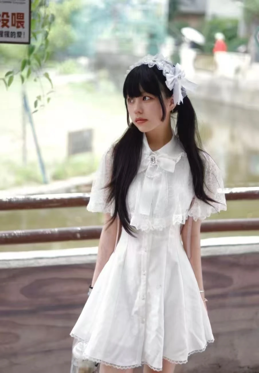 Japanese Clear Style Summer Dress - Bow Lace Shawl Waist-Cinching Lady Style Outfit