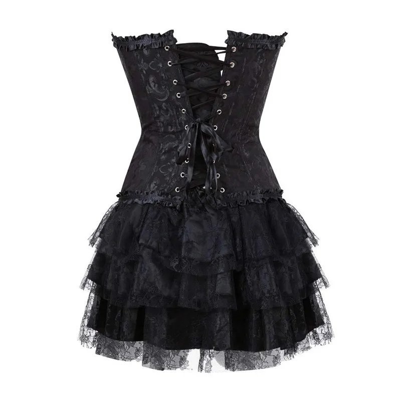 Sexy Women Corset Dress with Tutu Skirt Satin Bustier Tops Lace Skirt Corset Costume Plus Size Victorian Overbust Corset Outfit