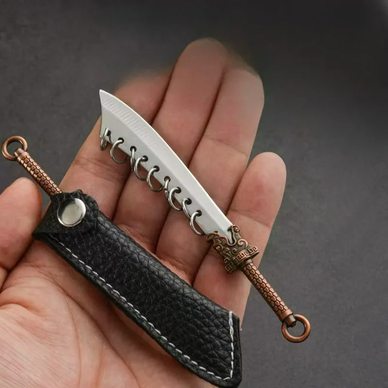 

New Stainless Steel Nine Ring Pocket Mini Straight Knife, Suitable for Unboxing, Peeling, and Outdoor Camping
