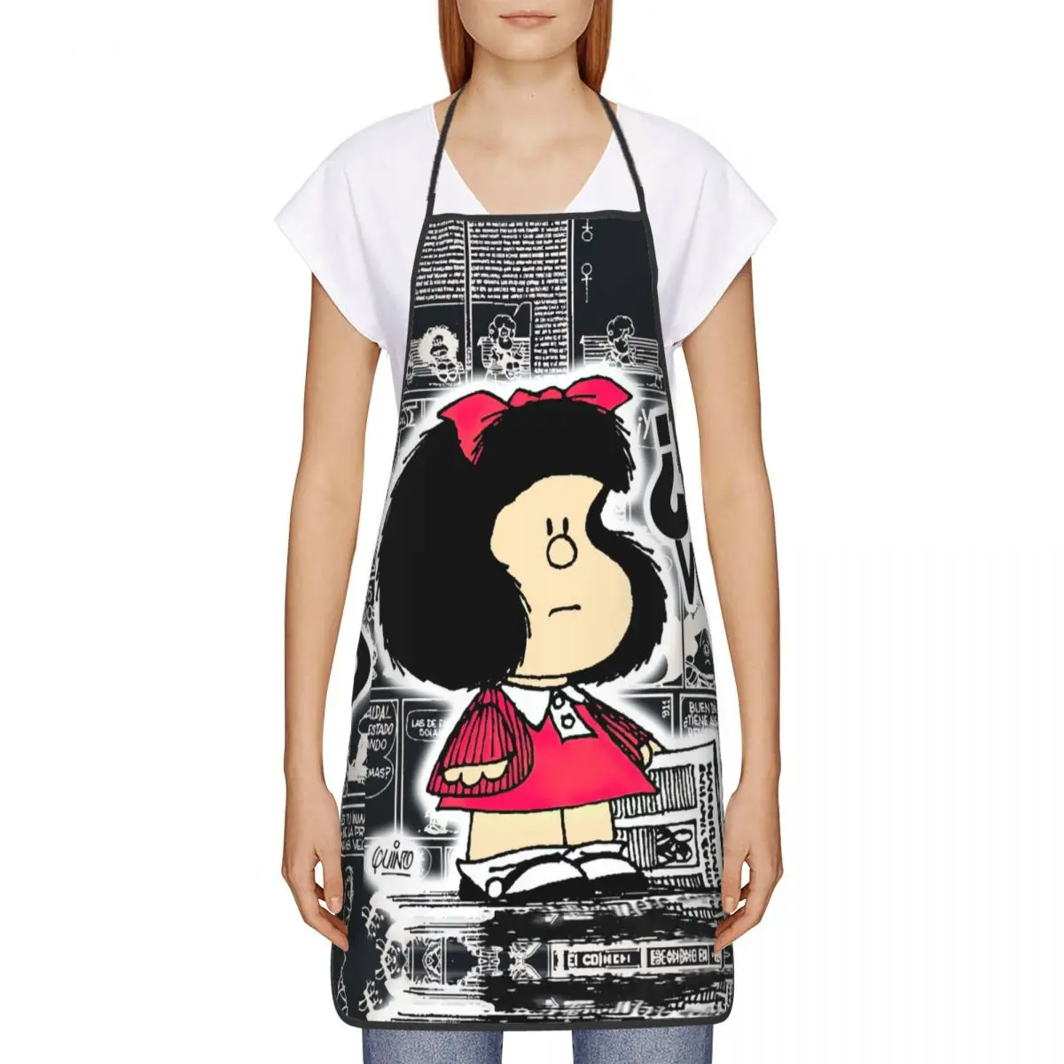 Custom Bib Mang Mafalda Aprons for Men Women Unisex Adult Chef Kitchen Cooking Cartoon Quino Comic Tablier Cuisine Painting