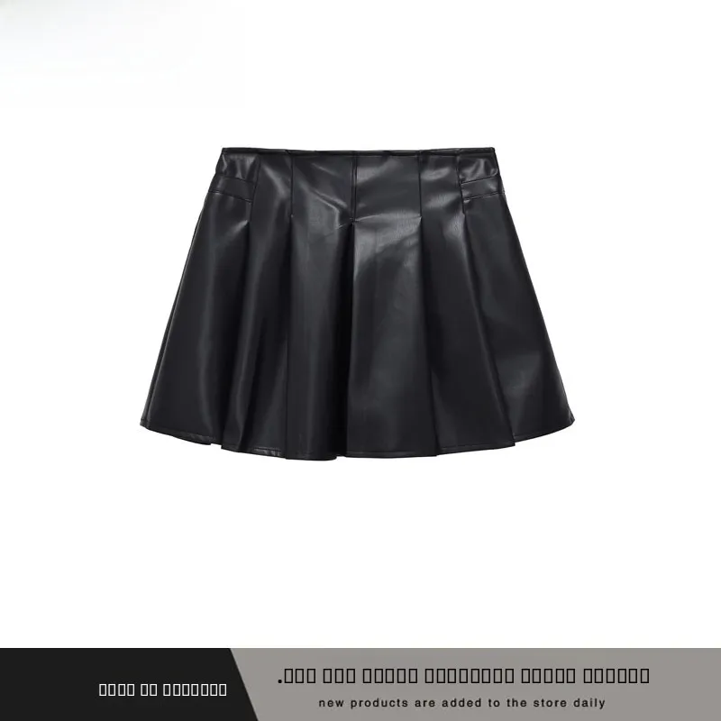 

Faionable ZR Sle Skirt PU Leather Pleated f-length with Se Pants High Waist Polyester Fiber Ci Commute