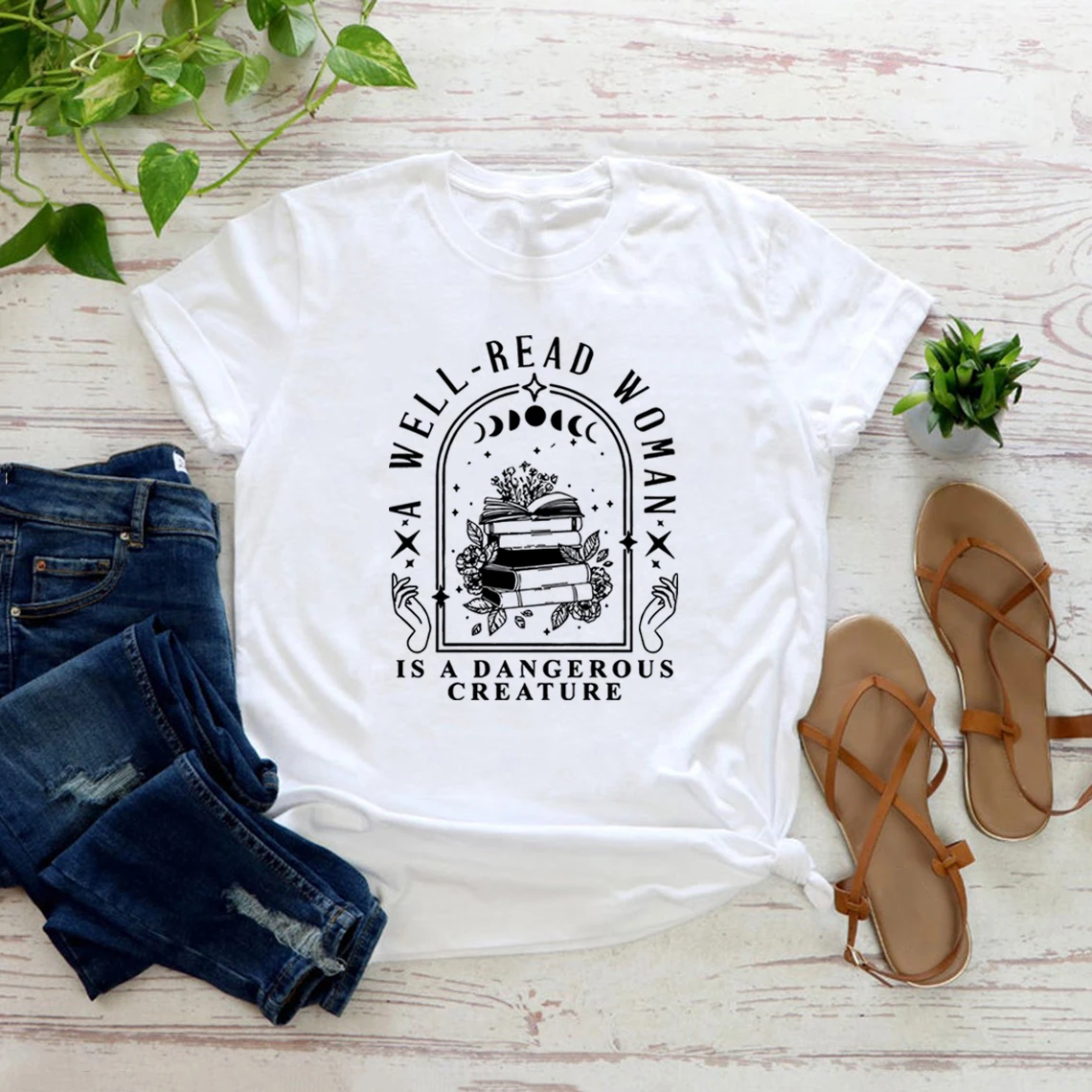 A Well Read Woman Is A Dangerous Creature T Shirts Bookish Merch T-Shirt Women Men Tshirts Vintage Graphic Tees Lovers Gifts