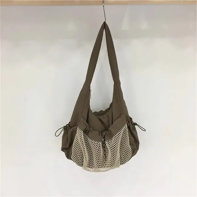 2024 Summer New Hollow Mesh Nylon Canvas Bag Casual Trendy Brand One Shoulder Underarm Tote Bag Luxury Designer Handbags