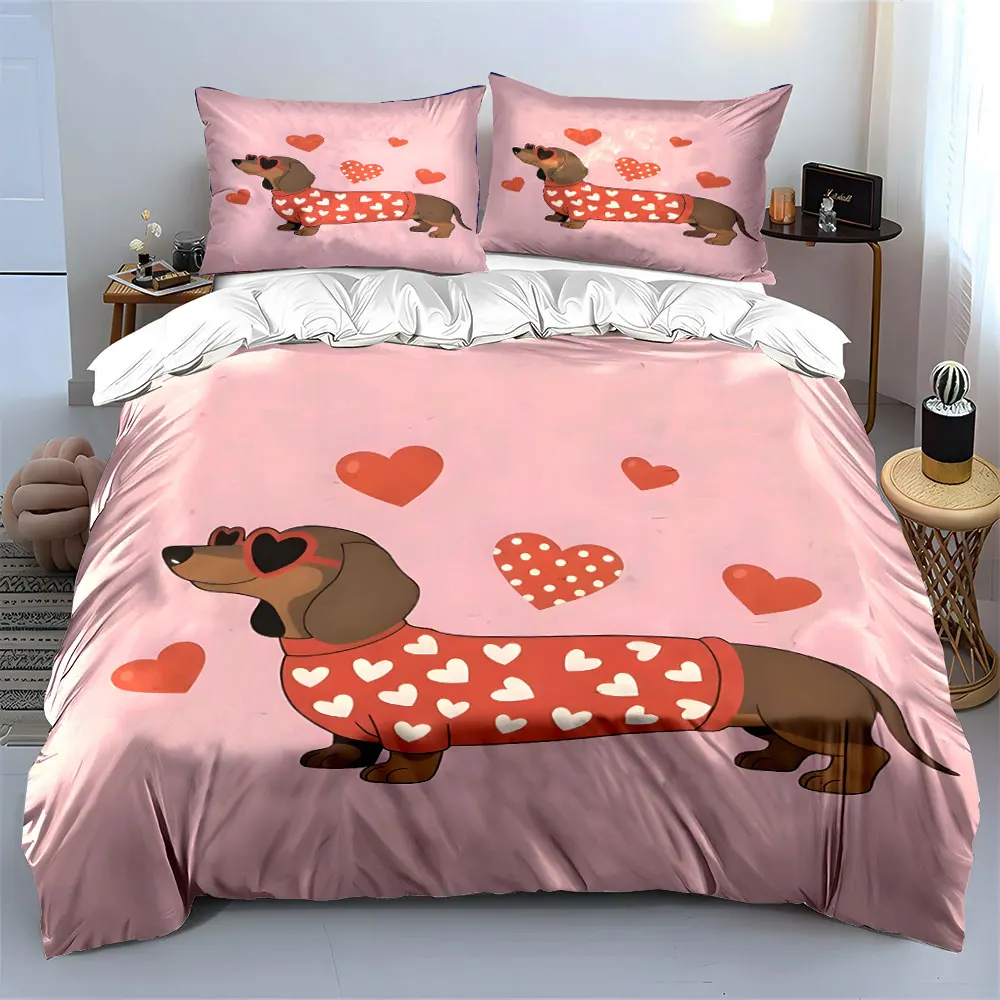 Dachshund in heart-pattern sweater Print Soft Comfortable Duvet Cover Bedding Set Included 1*Duvet Cover  2*Pillowcases