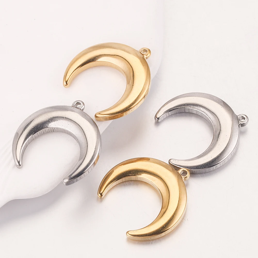 

5pcs Gold-Plate Crescent Moon Stainless Steel Charm Pendants Connector for DIY Necklace Jewelry Making Supplies Accessories