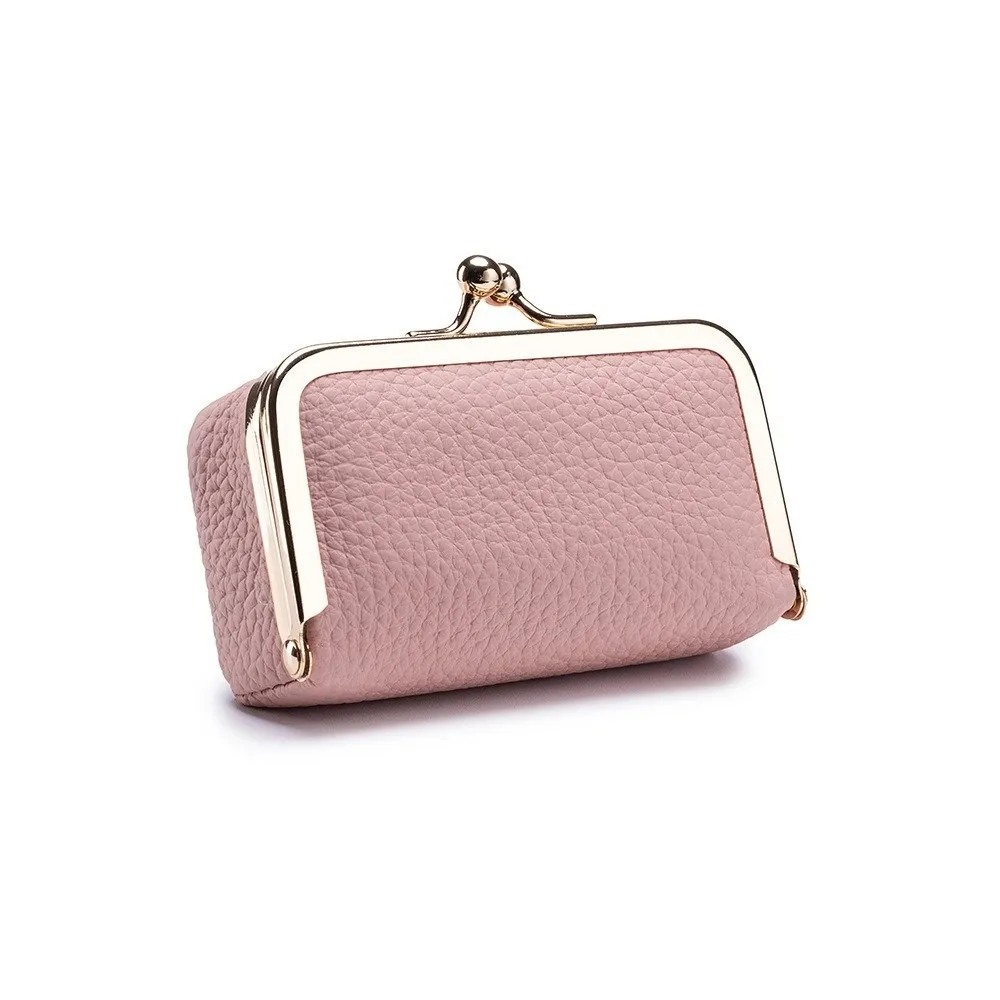 Kiss Clasp Mini Money Bag Leather With Makeup Mirror Jewelry Storage Box Solid Color Multifunctional Lipstick Bag For Women