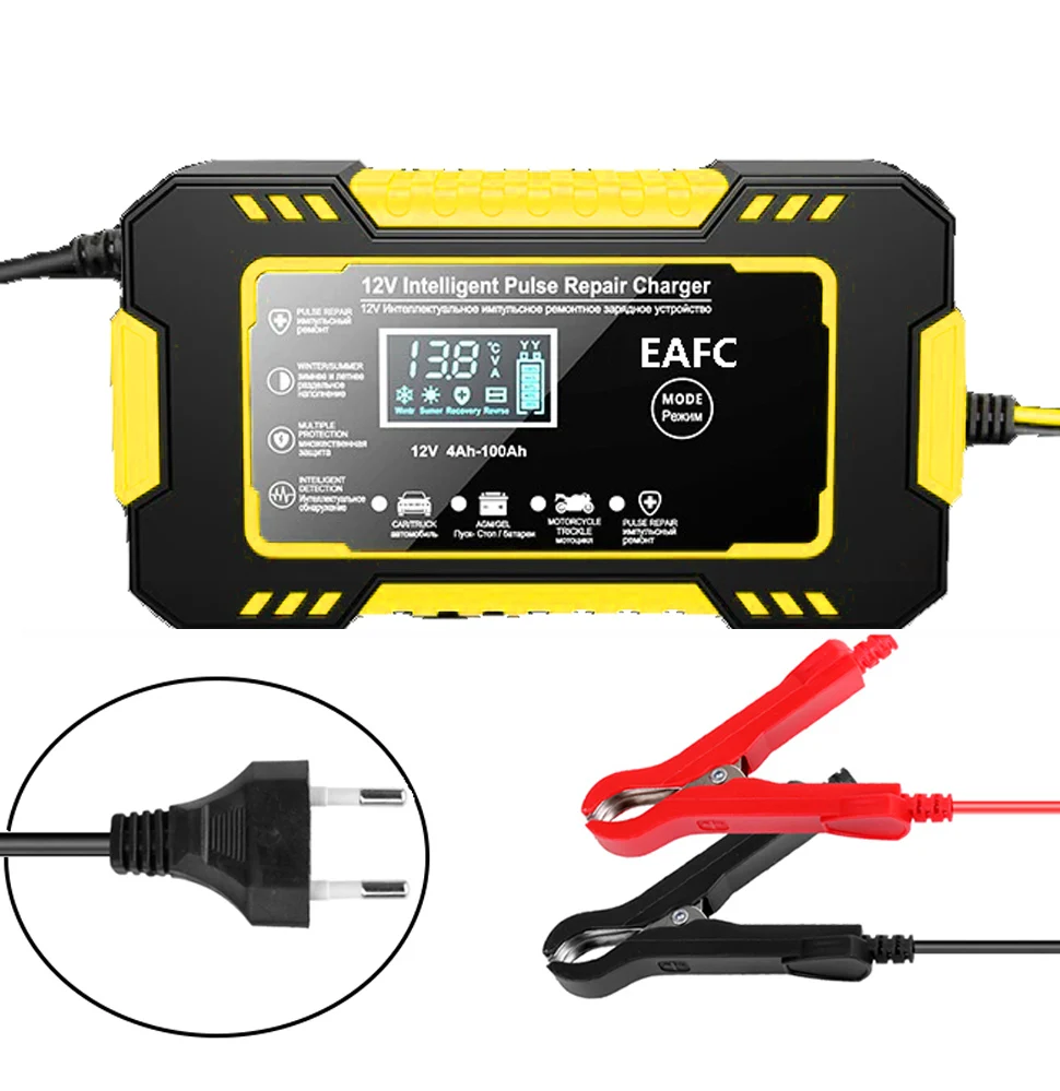 EAFC 6A 12V slimme auto-acculader Auto- en motorfietsaccu-oplaadapparaat Loodzuuraccu Reparatie LCD-scherm