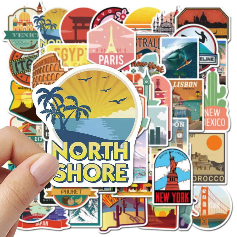 50PCS New Global Travel City Landscape Stickers Decal DIY Phone Laptop Guitar Stationery Scrapbook Skateboard Toy Sticker