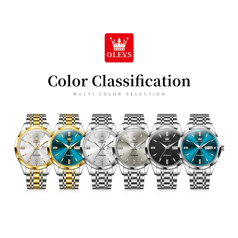 OLEVS 7056 Mens Watch Luxury Original Business Automatic Mechanical Watch Waterproof Luminous Double calendar brand Reloj