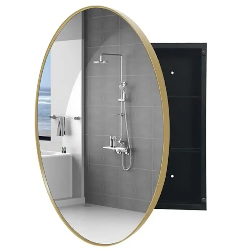 Circular Bathroom Mirror Cabinet Wall Mounted Storage Rustproof Farmhouse Medicine Cabinet 30