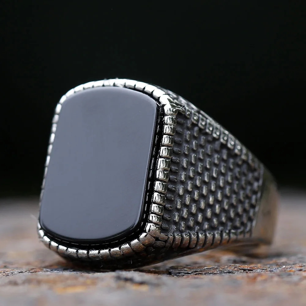 Simple Fashion Stainless Steel With Zircon Black Agate Stone Rings For Men Women High Quality Wedding Jewelry Gifts Dropshipping