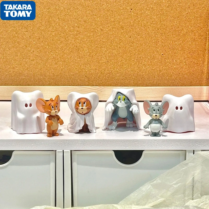 TAKARA TOMY 4 Uds Gashapon Tom y Jerry disfraz de fantasma ocultar figura de Anime juguetes para niños regalo adorno de modelo coleccionable