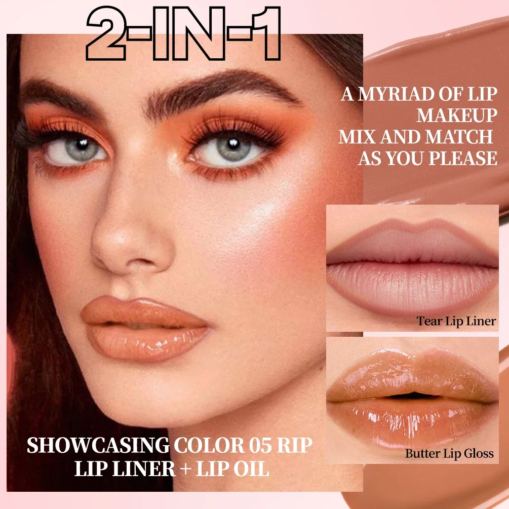 QIBEST 3pcs Makeup Set Lipstick,Tear Lip Liner +Butter Lip Gloss Nude Black Velvet Lip Glaze Long Lasting Lips Cosmetics Kits