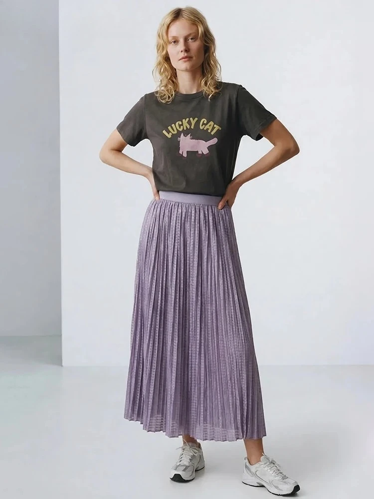 2026 Summer Women Fashion White Top Graphic Tee For Women Black T Shirt With Cats Print Loose Cute Cat Pattern Printed T Shirts