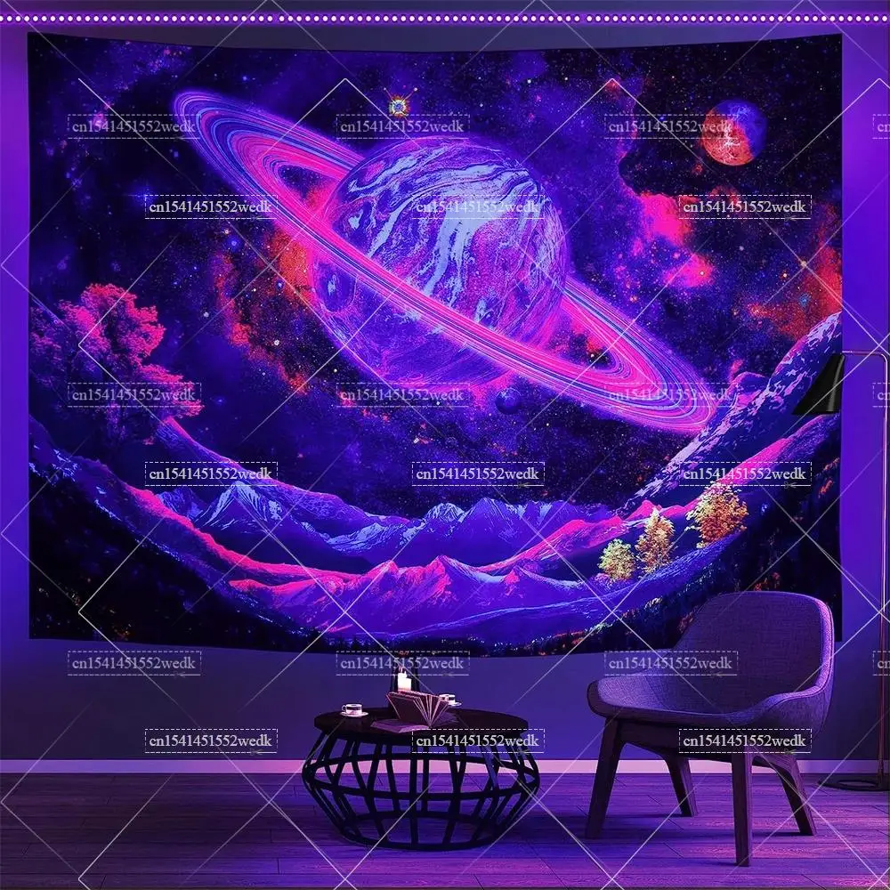 Trippy Planet Blacklight Tapestry Starry Night Sky Glow in the Dark Fluorescent Party Backdrops UV Reactive Aesthetic Tapestry