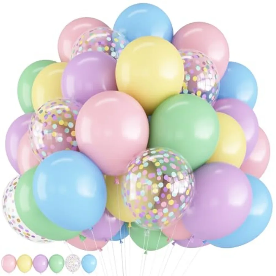 

Balloons 12 Inch Macaron Rainbow Latex Balloon with Confetti Party Balloons for Easter Birthday Baby Shower Bridal Wedding Part