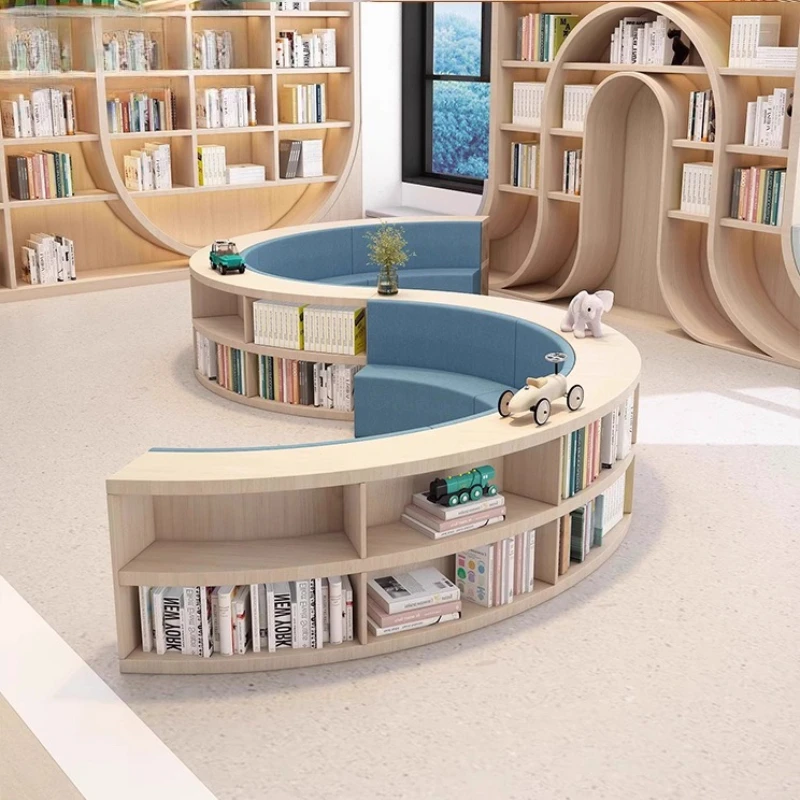 Special-shaped curved reading room creative sofa combination school reading area storage bookcase sofa