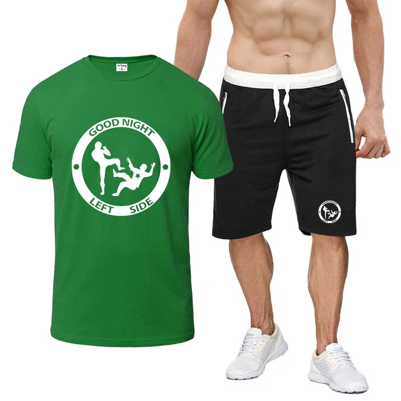 

Good Night Left Side Summer Quick Drying Short Sleeved Breathable Fitness Sports Sleeved Round Neck T-shirt Pants Suits