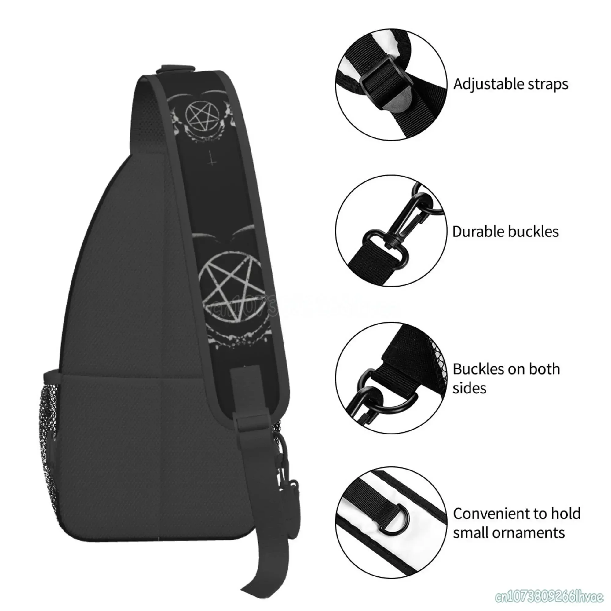 Pentagram Satanische Occulte Kerk van Satan Geit Goth Borsttas Unisex Casual Sling Bag Crossbody Schouderrugzak voor op reis