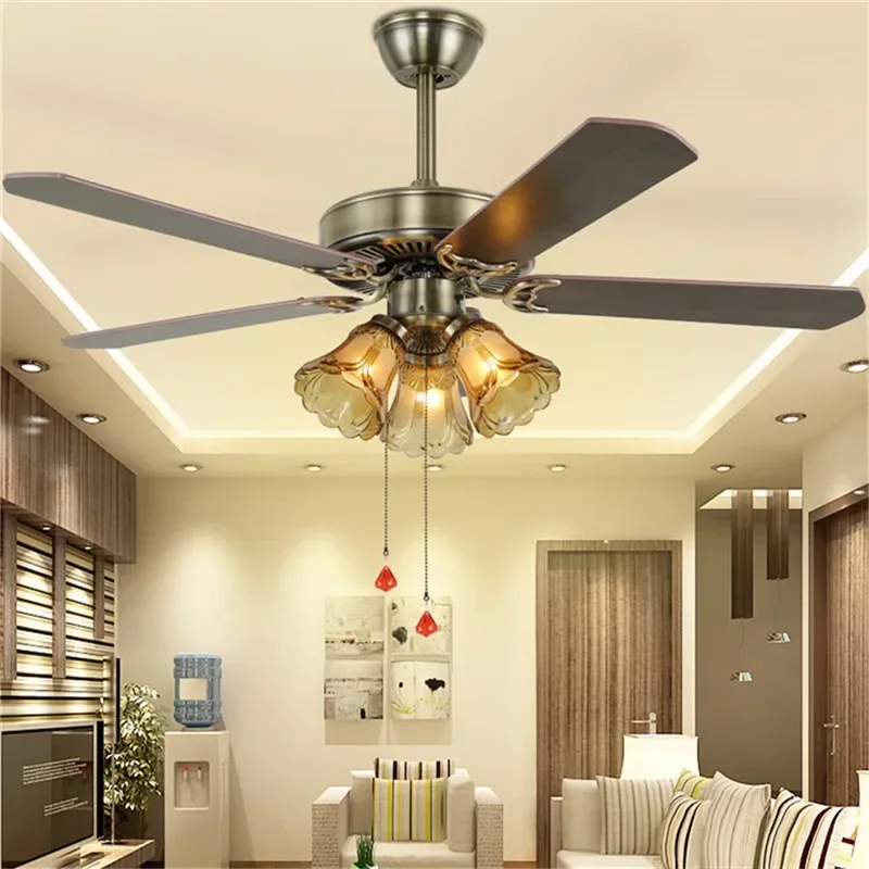 VIOLET European Luxury LED Fan Light American Retro  Living Room Restaurant Bedroom Ceiling Fan Light Remote Electric Fan Light