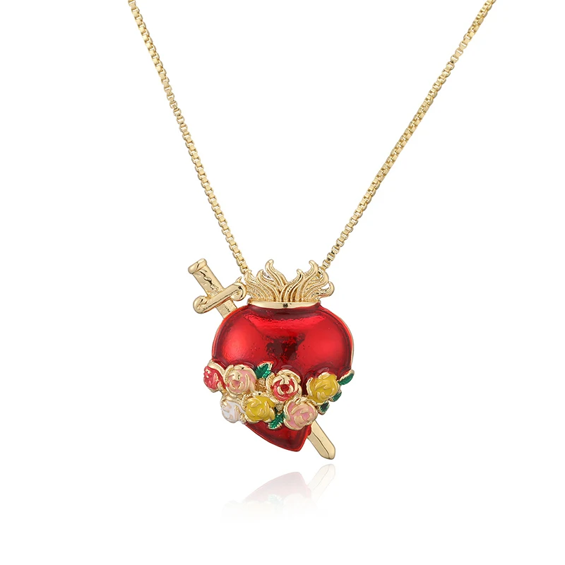 GANPUP Stilvolle Kreative Rote Herz-Anhänger Halskette für Damen, Modische 18K Gold PVD-beschichtete Schlüsselbeinkette, Choker Schmuck Geschenk – Detail 8