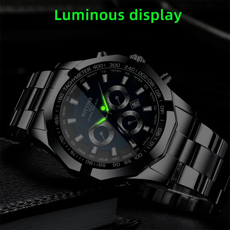 NOTIONR Fashion Men\'s Sports Watches Luxury Men Business Stainless Steel Quartz Watch Man Casual Luminous Clock montre homme