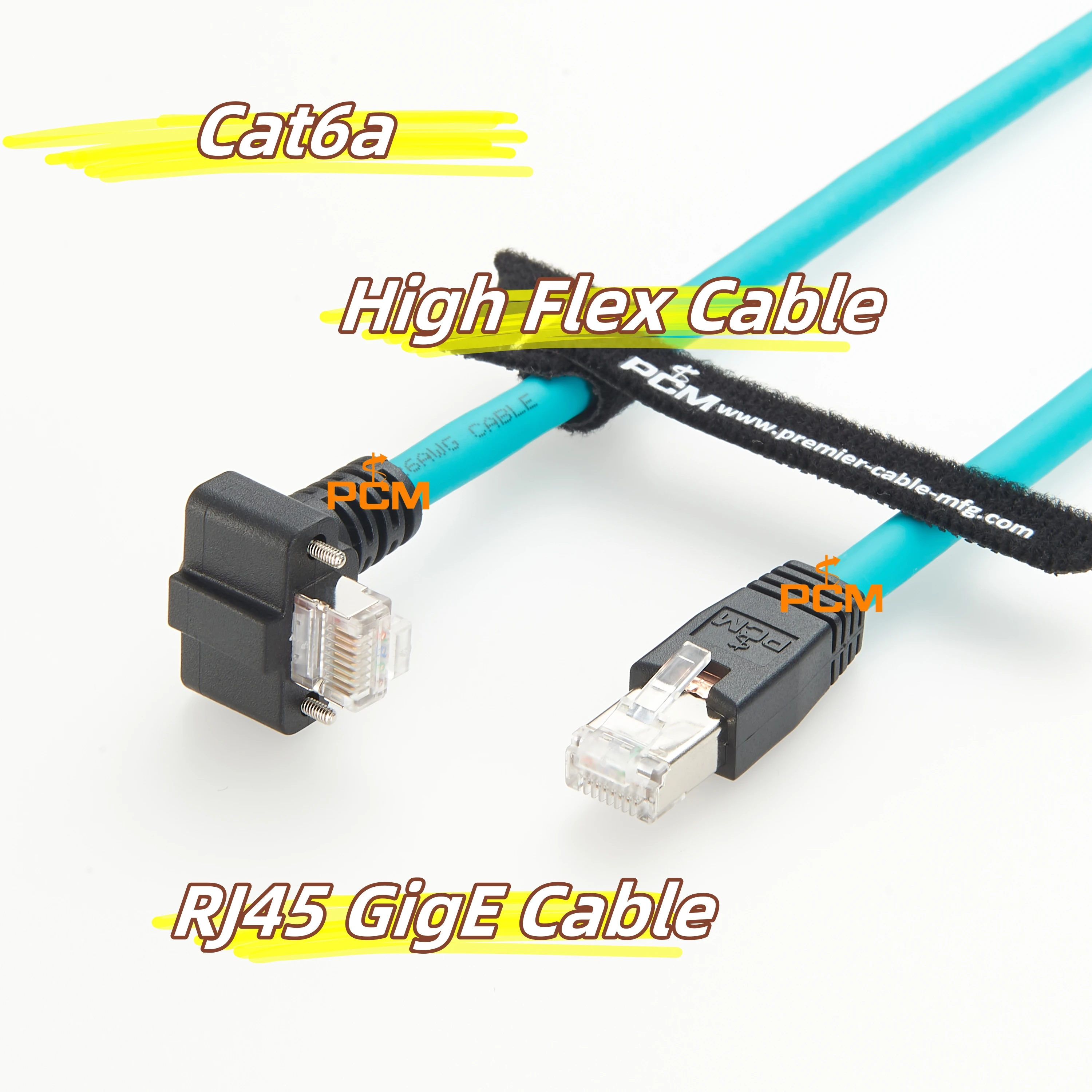 Cat6a Screw Lock RJ45 Elbow High Flex Ethernet Cable for LAN GigE Vision Camera PoE Vision Controller Basler Zebra Cognex JAI