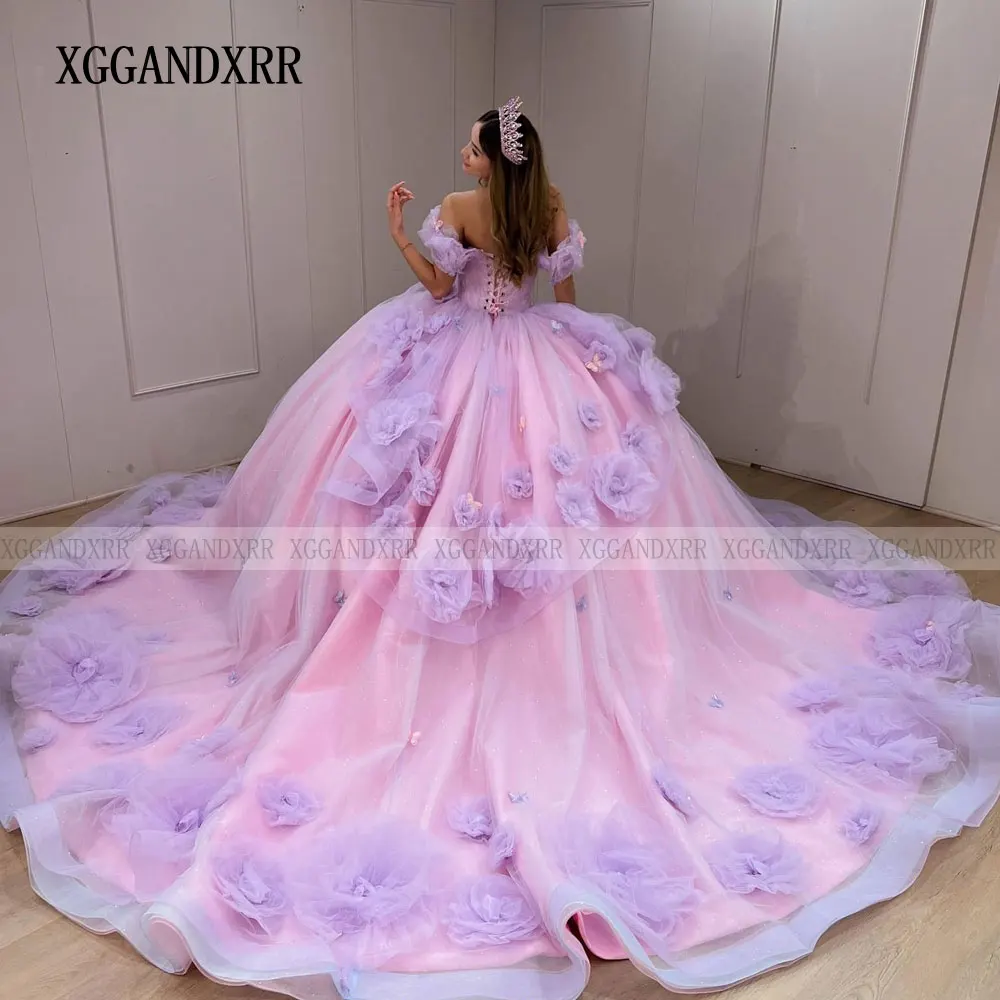 Customized Ball Gown Pink Quinceanera Dress 2024 Big 3D Floral Mexican Vestidos De 15 Anos Princess Sweet 16 Dress Party Gown