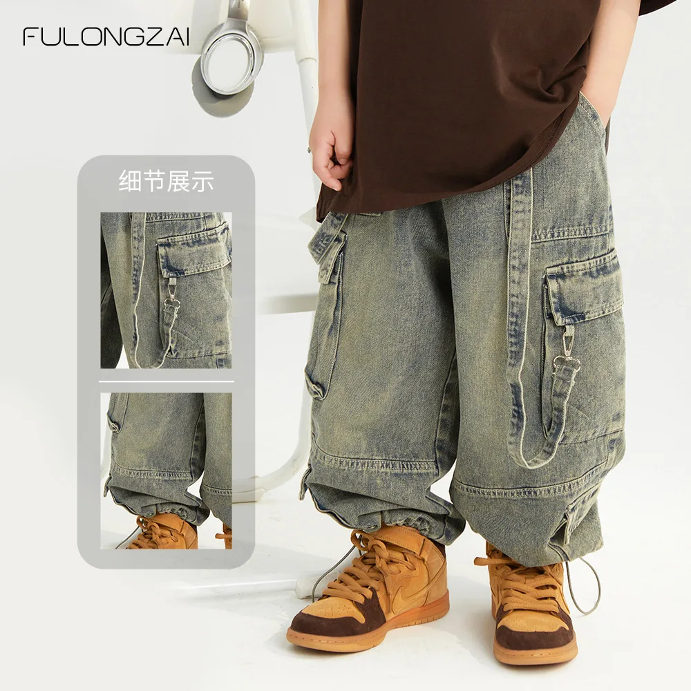 Jeans Baggy Décontractés pour Enfant, Salopette en Denim Assortie avec Tout, Pantalon de Personnalité, Nouvelle Collection Été 2024