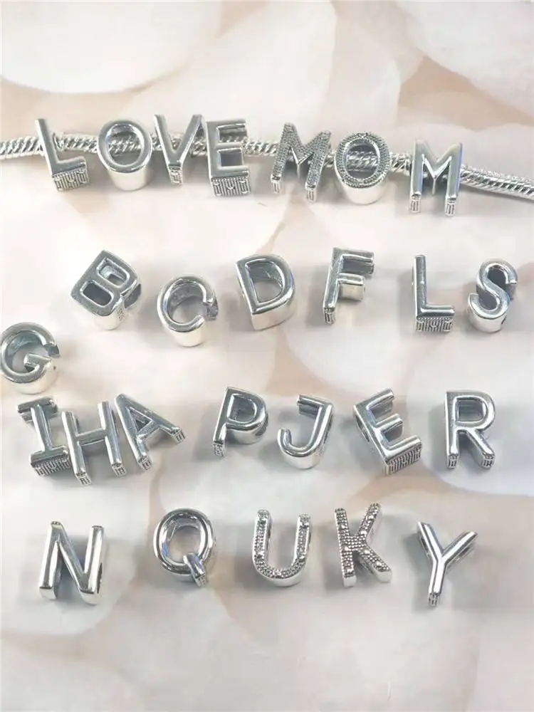 925 Sterling Silver Charm Beads Fit Original Bracelet Charms 26 Letters English Pinyin Bead Gift for Women Jewelry
