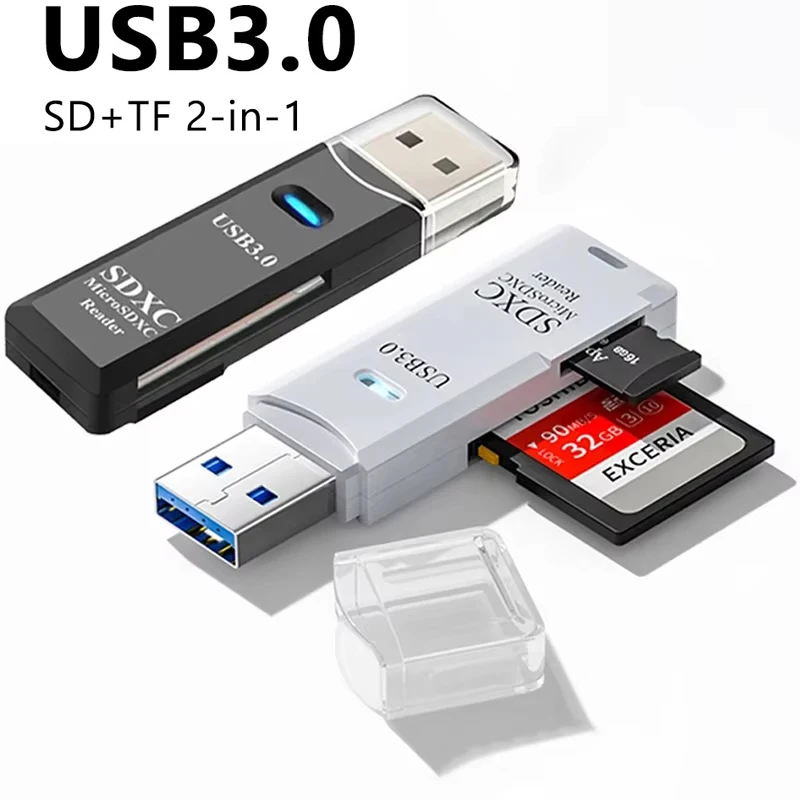 

Многофункциональный USB 3.0 2 в 1, адаптер для чтения карт Micro SD и TF, совместимость передачи данных, несколько для ПК, портативных компьютеров