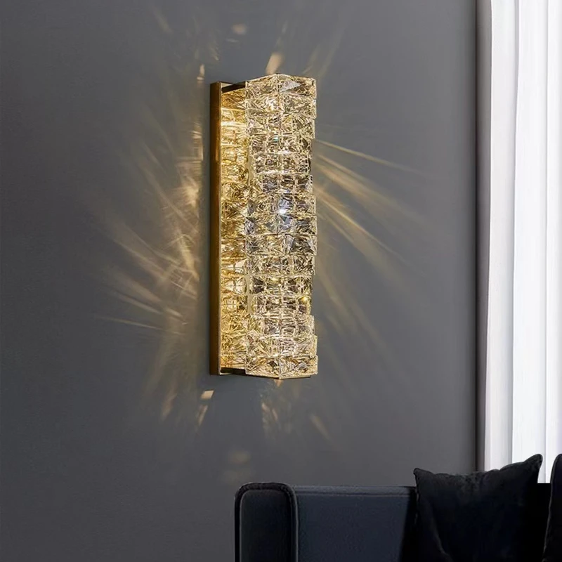 Crystal Chrome Gold LED Sconce Lamp, Luz de parede moderna, Luxo Stair Lamp, Villa Decor, Salão, Sofá, Quarto, Banheiro