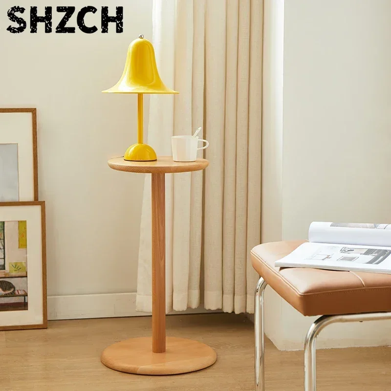 Nordic Style Solid Wood Dumbbell End Table Waterproof Beech Coffee Table Anticorrosive Bedroom Side Table with Storage Rack