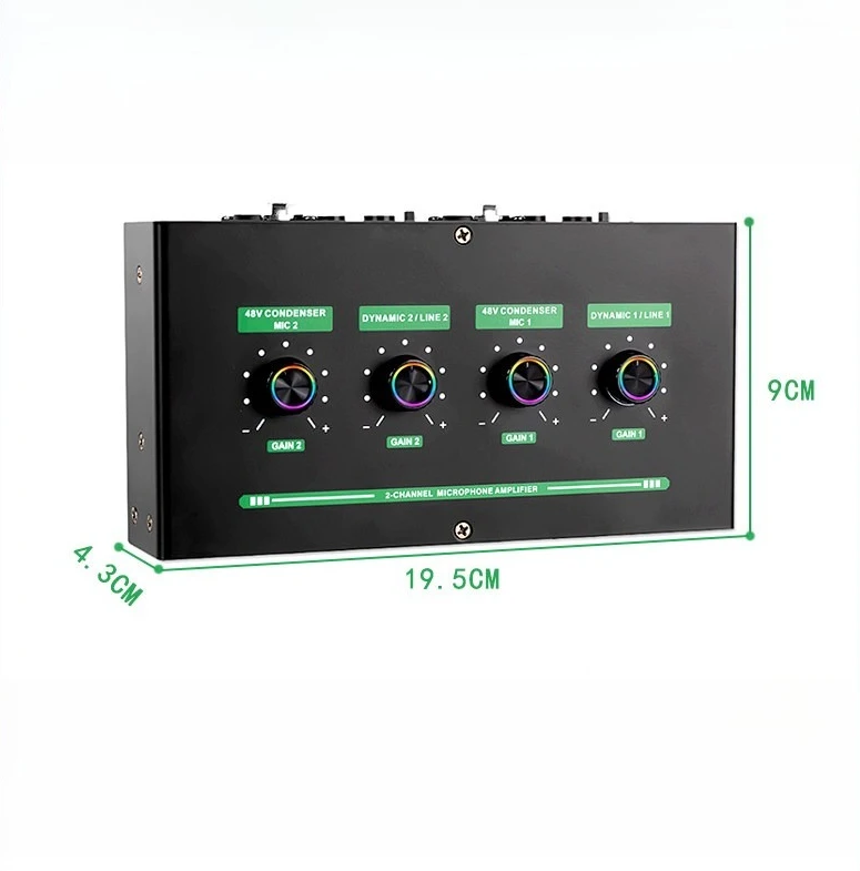 2-Channel Professional Grade with Reverb 48V Power Supply Dynamic Condenser Microphone Musical Instrument Playback